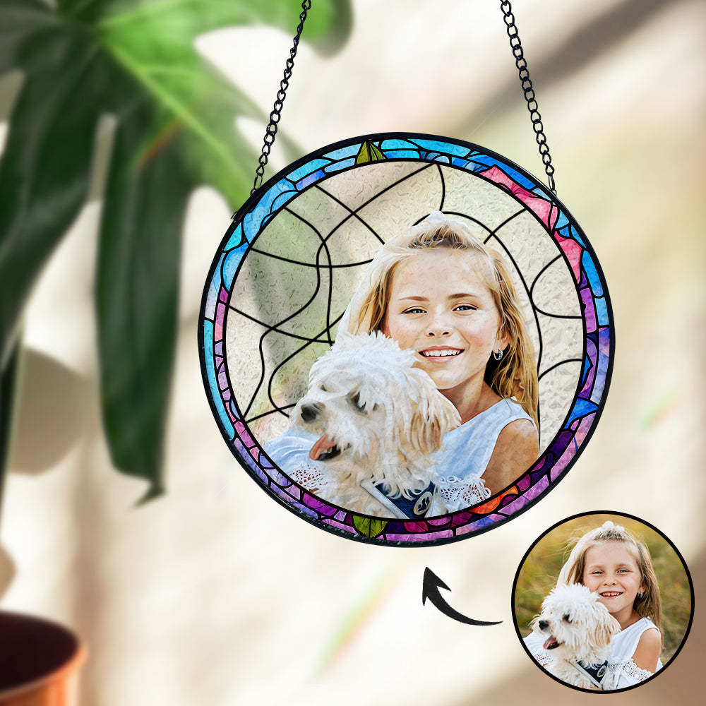 Personalisierter Paarporträt Sonnenfänger Individuelles Buntglas Fenster Jubiläumsgeschenk