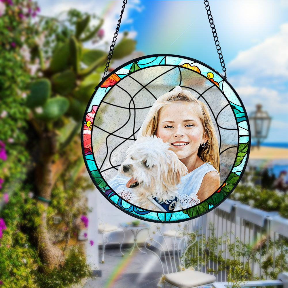 Personalisierter Paarporträt Sonnenfänger Individuelles Buntglas Fenster Jubiläumsgeschenk