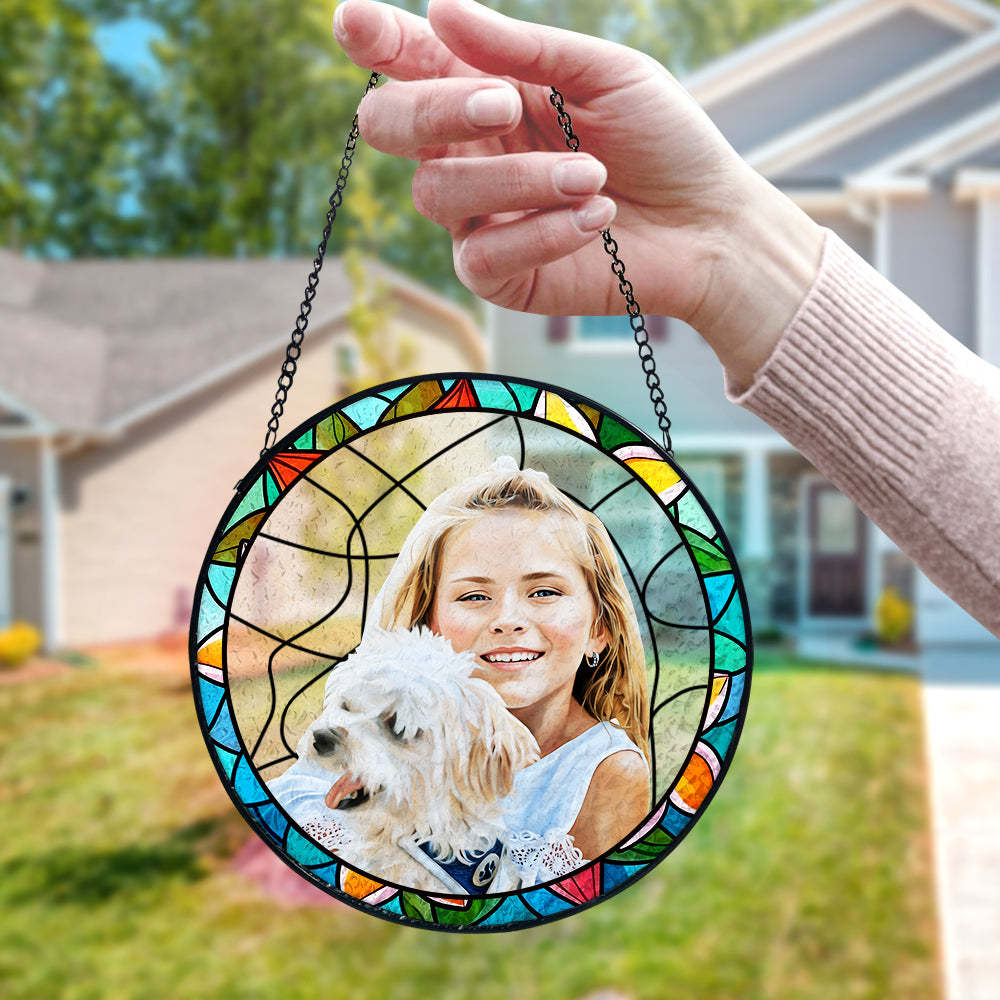 Personalisierter Paarporträt Sonnenfänger Individuelles Buntglas Fenster Jubiläumsgeschenk