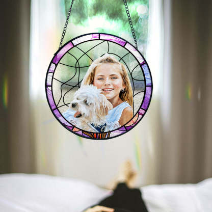 Personalisierter Paarporträt Sonnenfänger Individuelles Buntglas Fenster Jubiläumsgeschenk