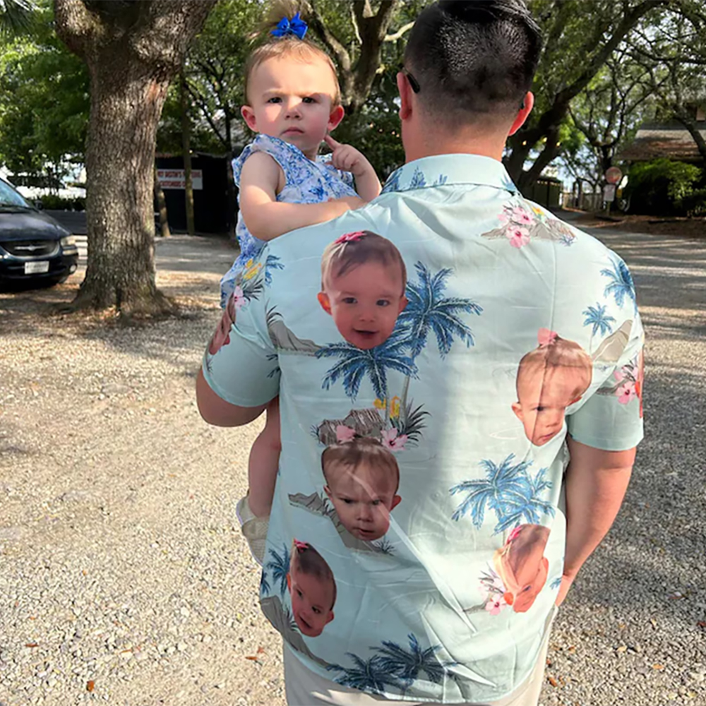 Personalisierte Hawaii-Hemd Mit Gesicht Für Herren Individuelles Foto Ehemann Blumen Lustiges Strand Hemd