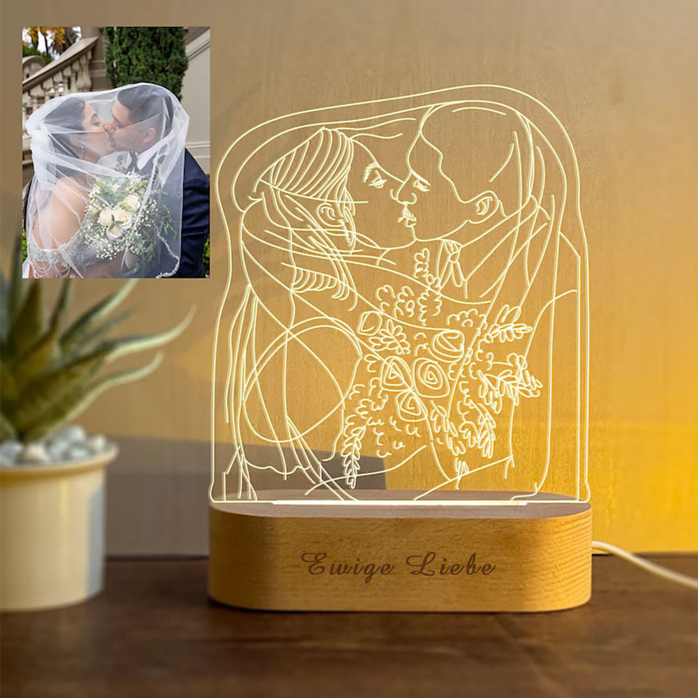 Personalisierte 3D Fotolampe mit Gravur Line Art Porträt Nachtlicht Geschenk zur Hochzeit oder zum Jahrestag