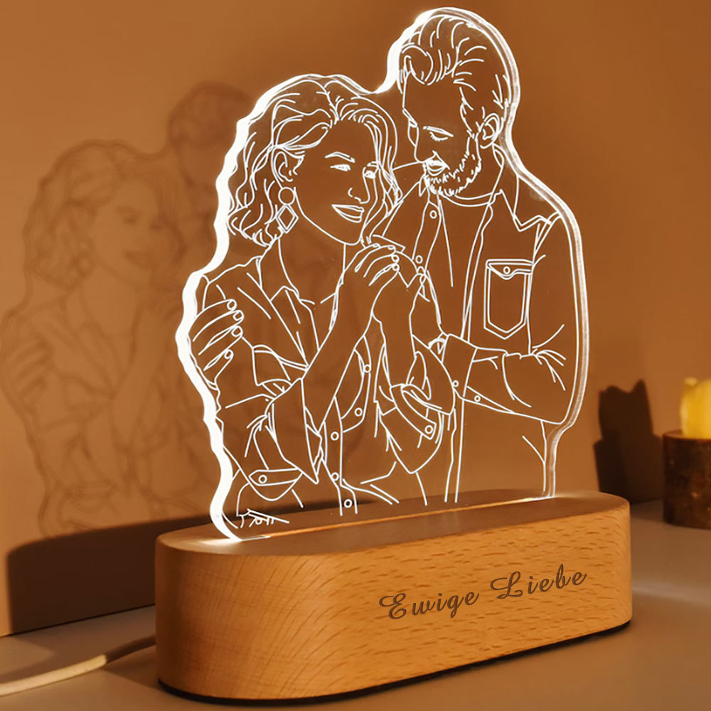 Personalisierte 3D Fotolampe mit Gravur Line Art Porträt Nachtlicht Geschenk zur Hochzeit oder zum Jahrestag