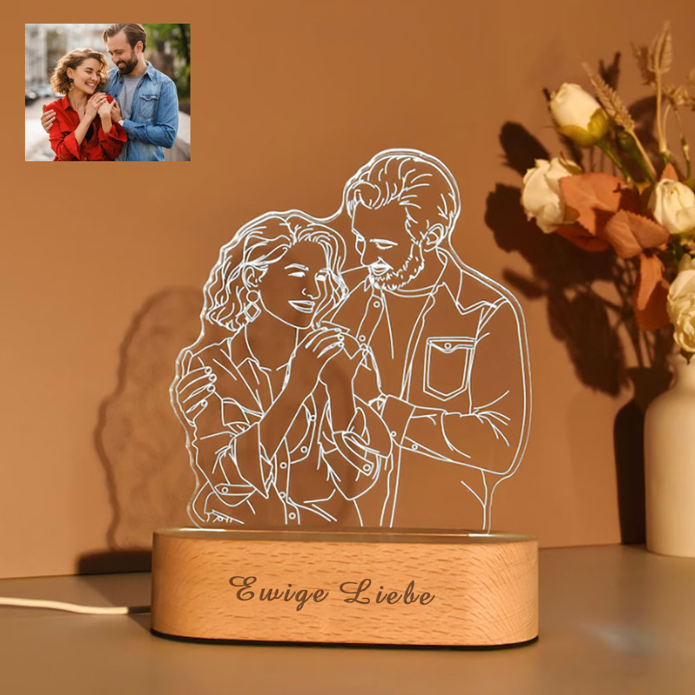 Personalisierte 3D Fotolampe mit Gravur Nachtlicht mit Bild und Text für Paare