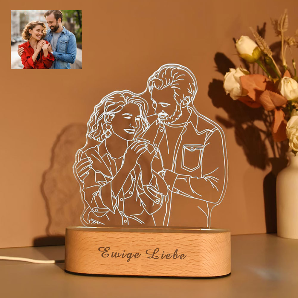 Personalisierte 3D Fotolampe mit Gravur Nachtlicht mit Bild und Text für Paare