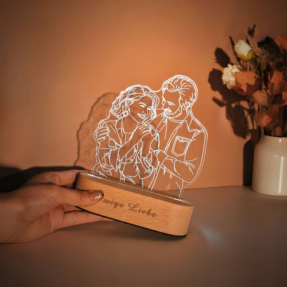 Personalisierte 3D Fotolampe mit Gravur Line Art Porträt Nachtlicht Geschenk zur Hochzeit oder zum Jahrestag
