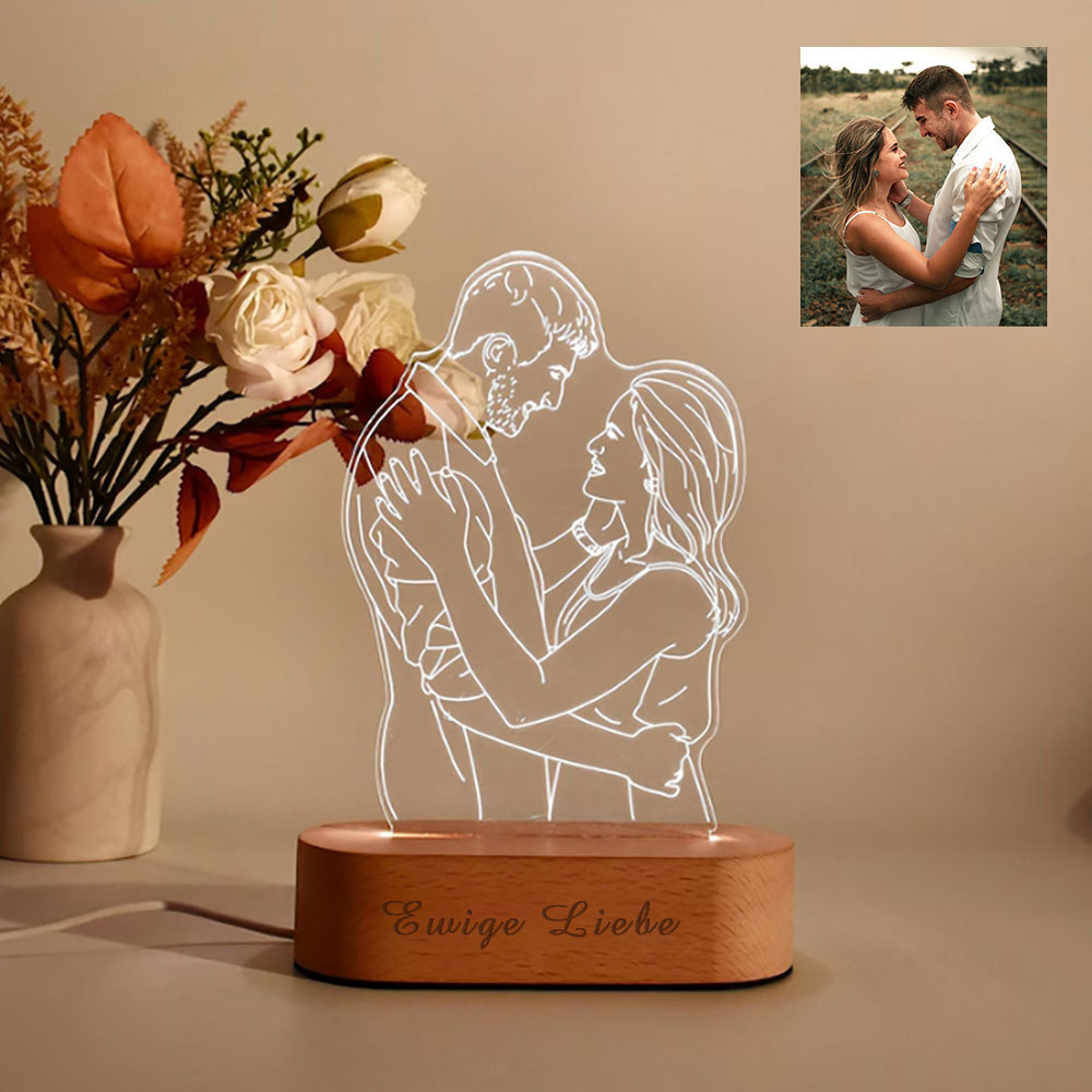 Personalisierte 3D Fotolampe mit Gravur Line Art Porträt Nachtlicht Geschenk zur Hochzeit oder zum Jahrestag