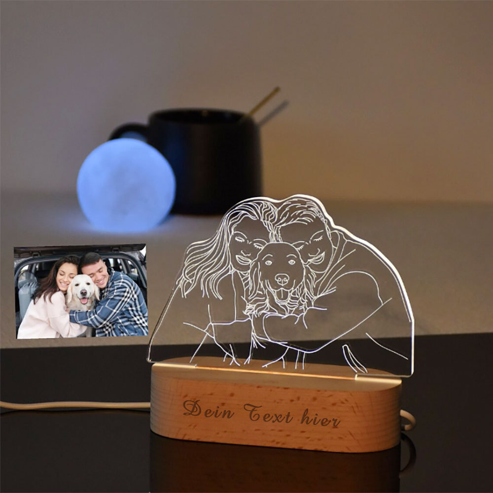 Personalisierte 3D Line Art Fotolampe mit Porträt Minimalistisches Nachtlicht Handgezeichnetes Geschenk zur Erinnerung an Haustiere
