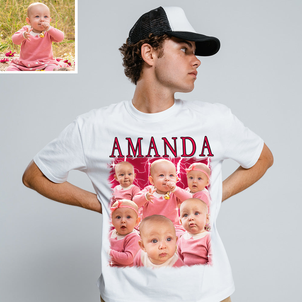 Unisex Personalisierte Foto und Text Vintage Blitz T-Shirt