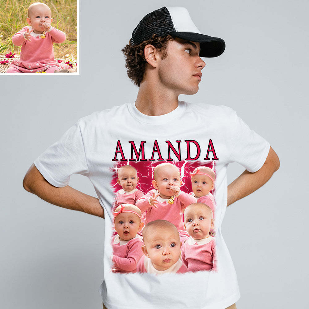 Unisex Personalisierte Foto und Text Vintage Blitz T-Shirt