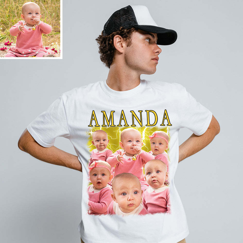 Unisex Personalisierte Foto und Text Vintage Blitz T-Shirt