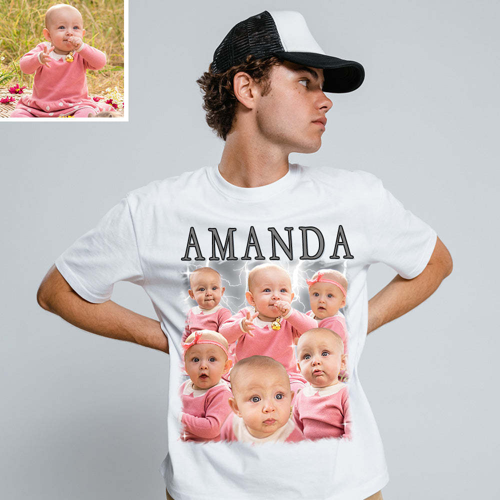 Unisex Personalisierte Foto und Text Vintage Blitz T-Shirt