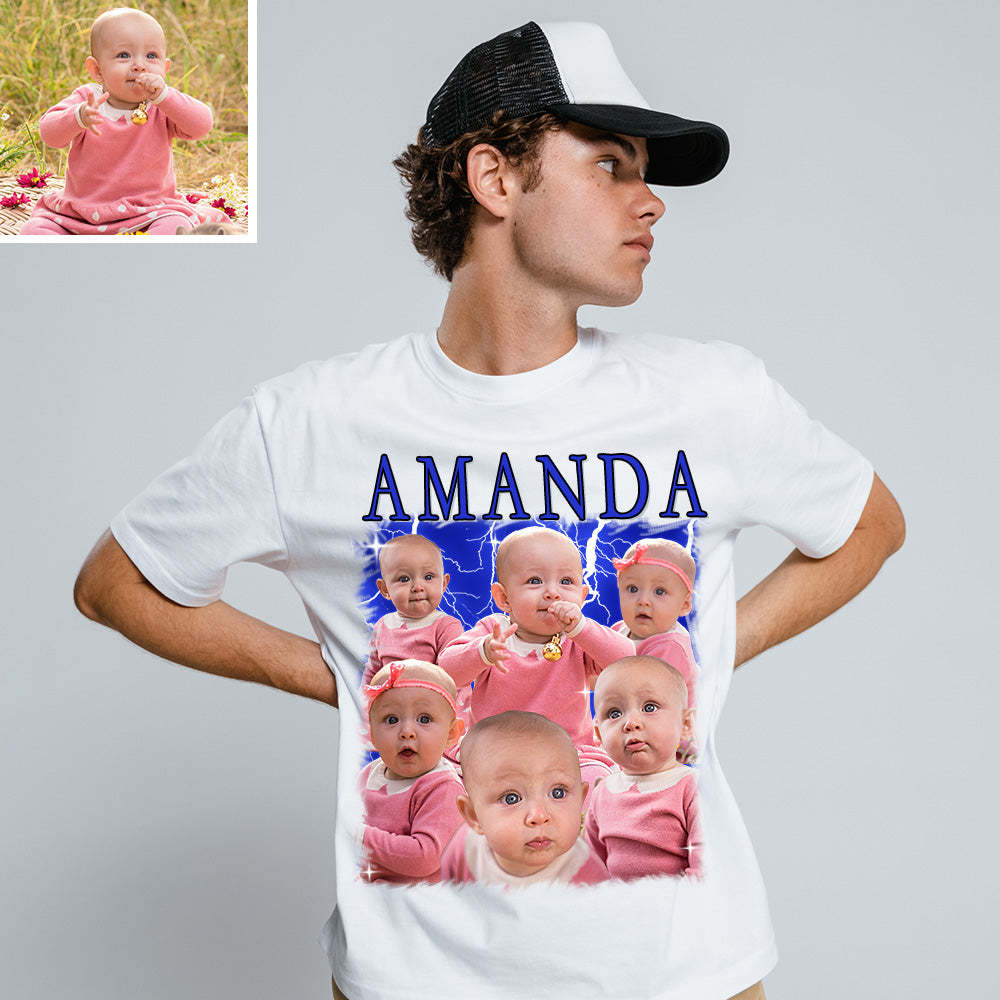 Unisex Personalisierte Foto und Text Vintage Blitz T-Shirt