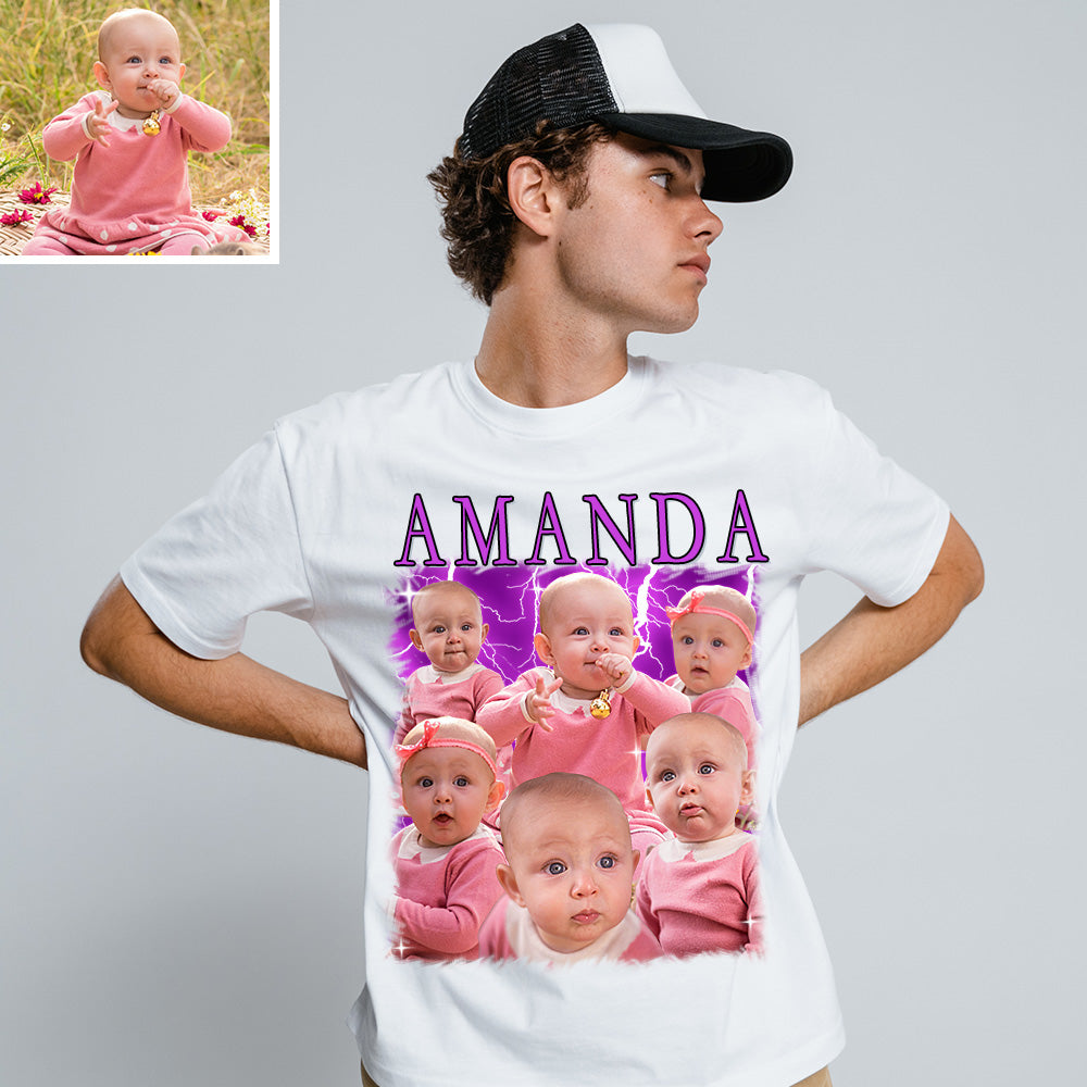 Unisex Personalisierte Foto und Text Vintage Blitz T-Shirt