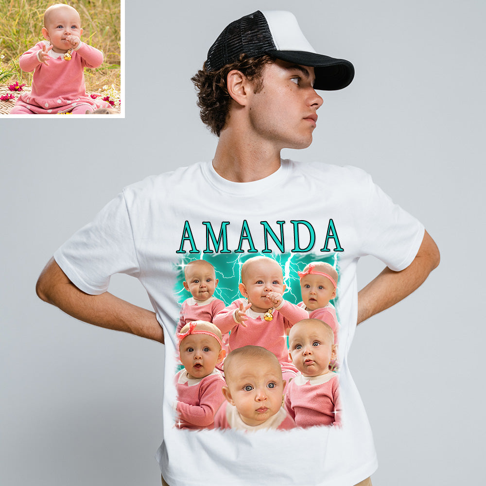 Unisex Personalisierte Foto und Text Vintage Blitz T-Shirt