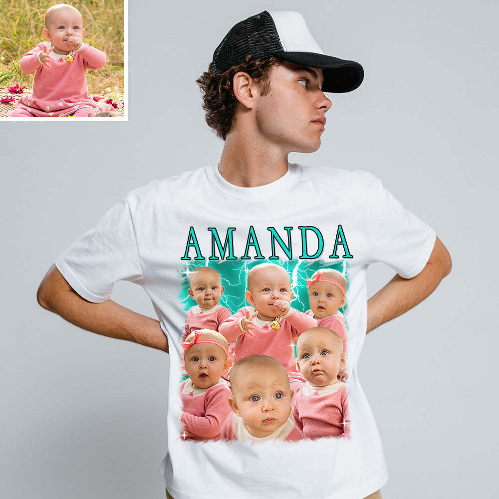 Unisex Personalisierte Foto und Text Vintage Blitz T-Shirt