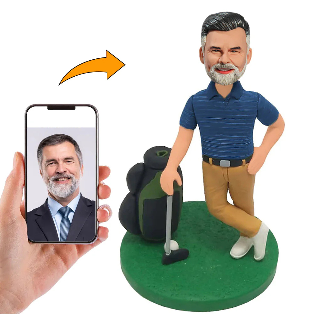 Handgefertigter Wackelkopf Golfspieler Mit Ausrüstung