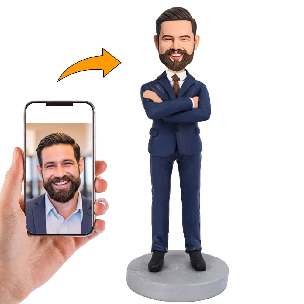 Handgemachter Personalisierter Wackelkopf Selbstbewusster Geschäftsmann Geschenk für Ihn