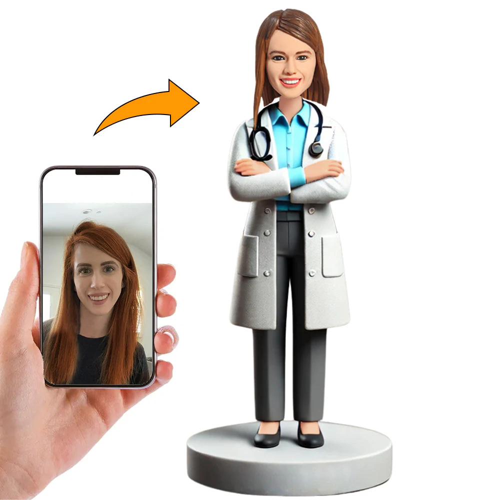 Handgefertigte Wackelköpfe Ärztin Mit Verschränkten Armen Geschenk