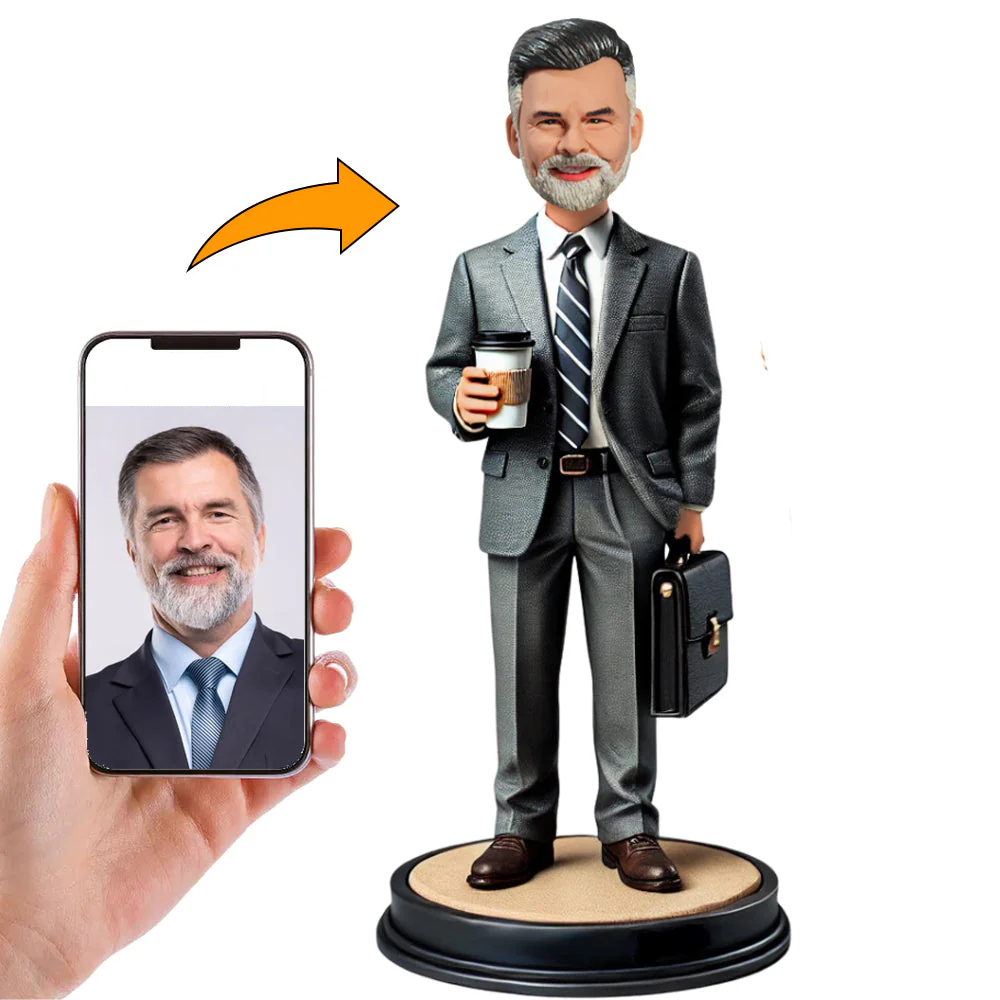 Handgefertigter Wackelkopf Geschäftsmann Mit Tasche