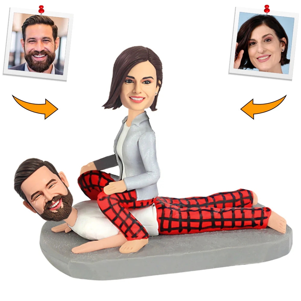 Handgefertigte Wackelköpfe Humorvolles Paar Frau Reitet Auf Mann