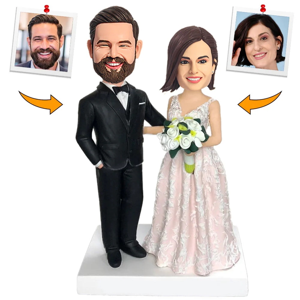 Handgemachte Personalisierte Wackelköpfe Paar im Schwarzen Anzug und Hochzeitskleid Hochzeitsgeschenk