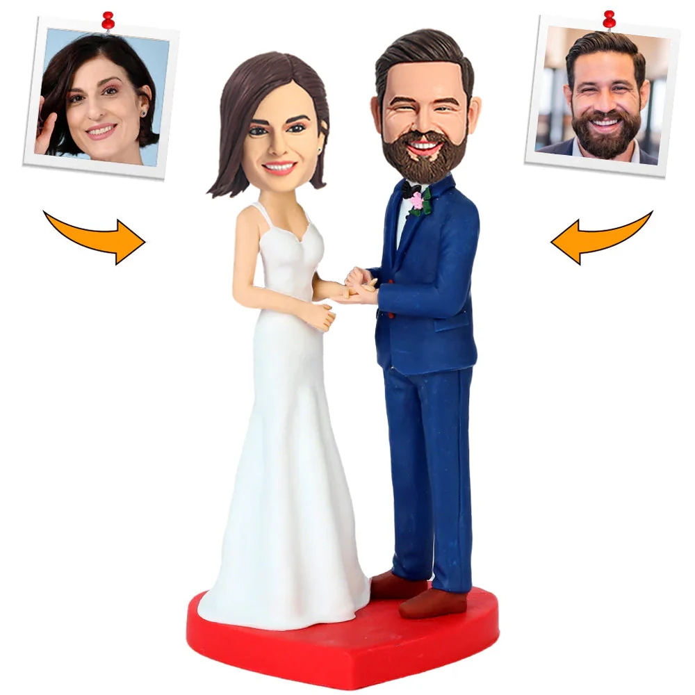 Individuelle Wackelköpfe Braut und Bräutigam Handgefertigt mit Hochzeitsringen Geschenk zur Hochzeit