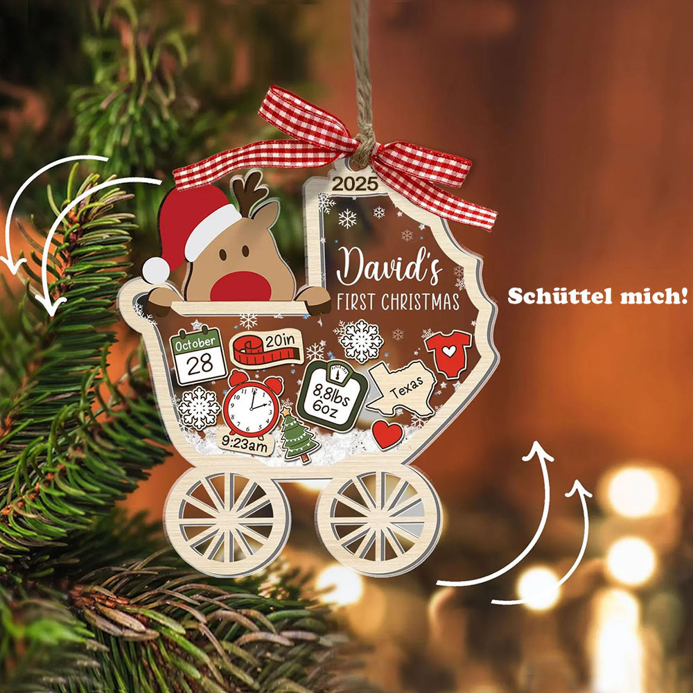 Personalisierter Foto Erstes Weihnachtsfest des Babys 4D Wackelkopf Ornament Geschenk für Neugeborene Babyparty Geschenk