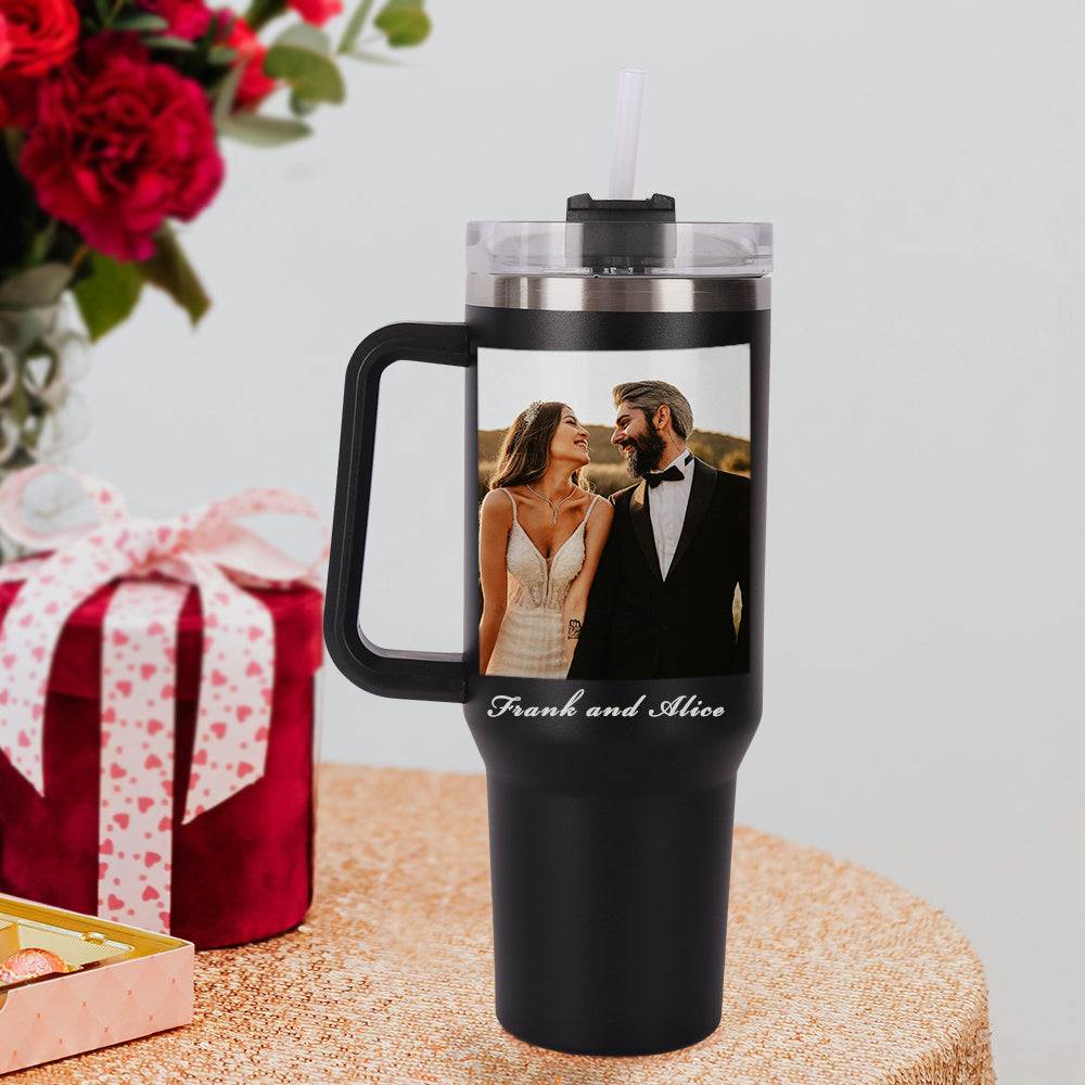 Personalisierter Edelstahl Tumbler mit Griff 1,2L Foto Becher