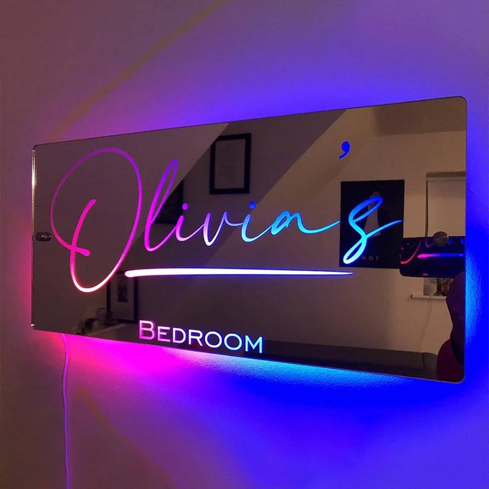Personalisierter Neon Namensspiegel LED Beleuchtetes Wandschild Schlafzimmer Dekoration
