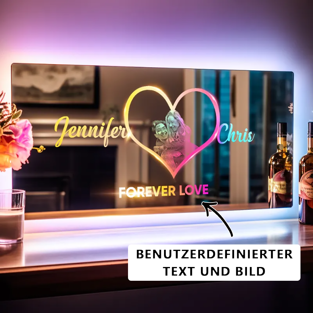 Personalisierter Foto Und Namensspiegel LED Beleuchtetes Schild Schlafzimmer Weihnachtsgeschenk