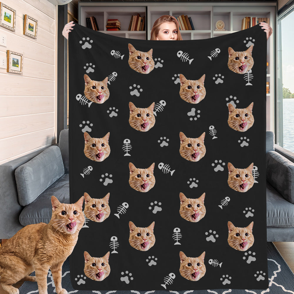 Personalisierte Katzendecke Maßgefertigte Haustierdecke Fleece Wohndecke mit Katzenfoto