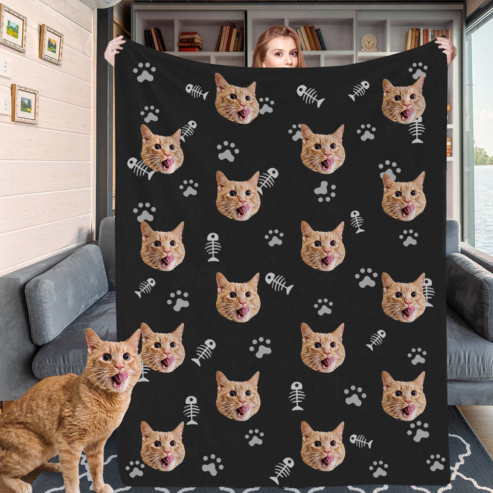 Personalisierte Katzendecke Maßgefertigte Haustierdecke Fleece Wohndecke mit Katzenfoto