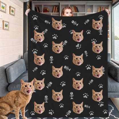 Personalisierte Katzendecke Maßgefertigte Haustierdecke Fleece Wohndecke mit Katzenfoto