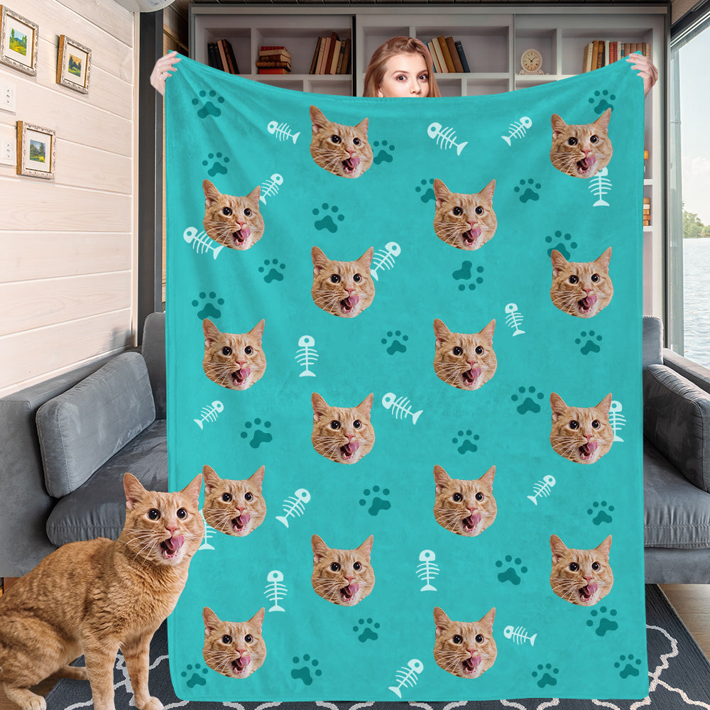 Personalisierte Katzendecke Maßgefertigte Haustierdecke Fleece Wohndecke mit Katzenfoto
