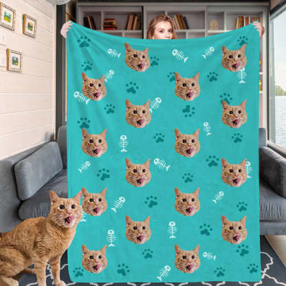 Personalisierte Katzendecke Maßgefertigte Haustierdecke Fleece Wohndecke mit Katzenfoto