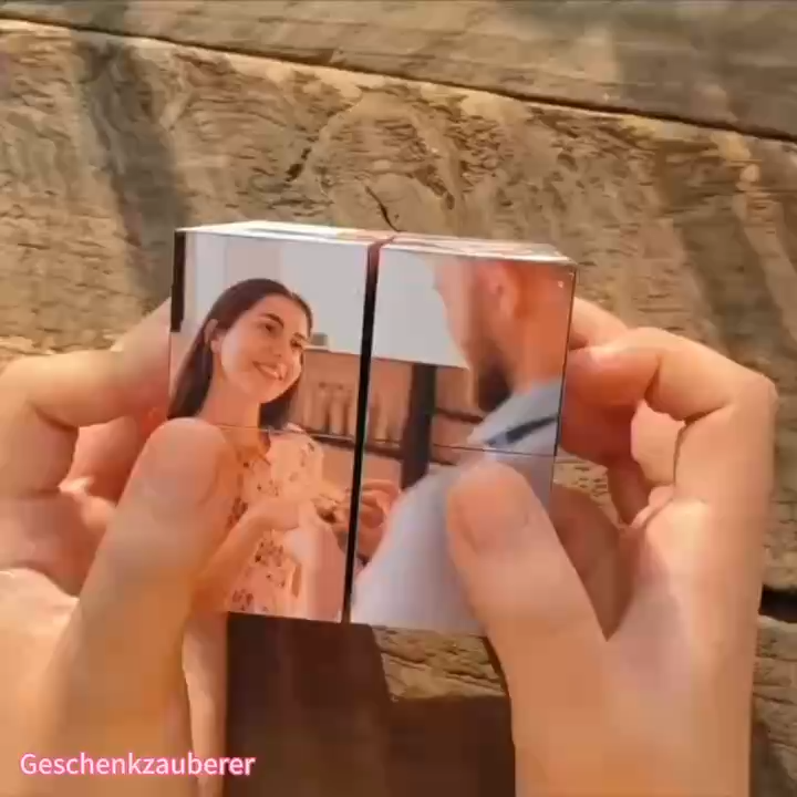 Personalisierter Holz Foto Würfel Magischer Unendlichkeitswürfel mit 9 Bildern Geschenk für Paare