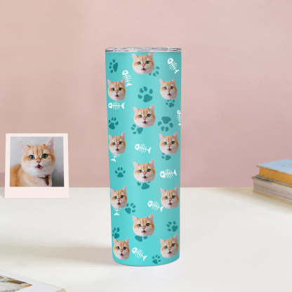 Personalisierter 0,6L Haustiergesicht Becher Individueller Hund Katze Foto Kaffeebecher Personalisierter 20oz Schlanker Edelstahlbecher