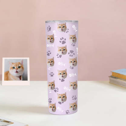 Personalisierter 0,6L Haustiergesicht Becher Individueller Hund Katze Foto Kaffeebecher Personalisierter 20oz Schlanker Edelstahlbecher
