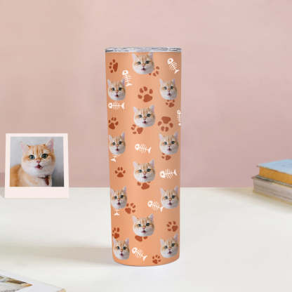 Personalisierter 0,6L Haustiergesicht Becher Individueller Hund Katze Foto Kaffeebecher Personalisierter 20oz Schlanker Edelstahlbecher