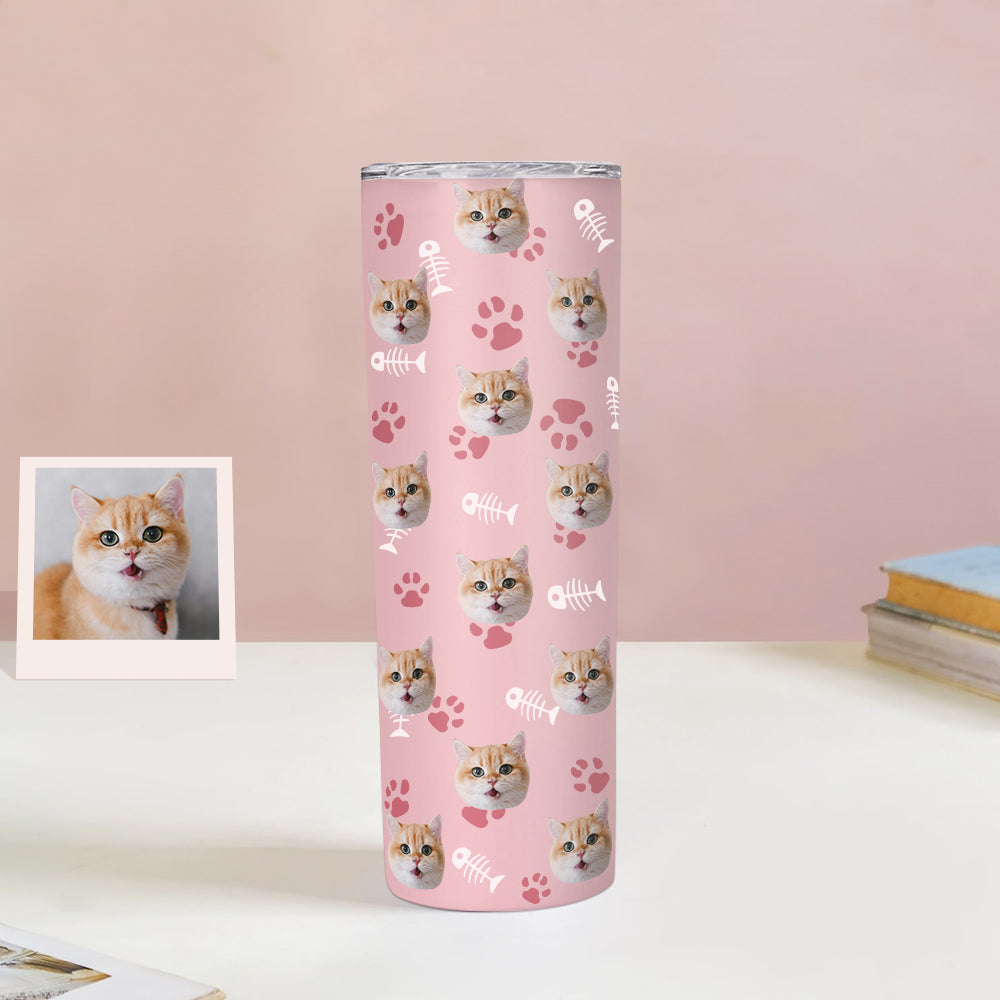 Personalisierter 0,6L Haustiergesicht Becher Individueller Hund Katze Foto Kaffeebecher Personalisierter 20oz Schlanker Edelstahlbecher