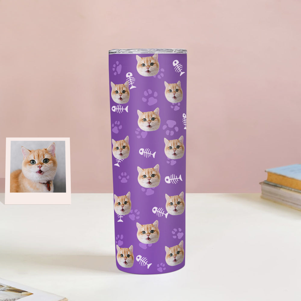 Personalisierter 0,6L Haustiergesicht Becher Individueller Hund Katze Foto Kaffeebecher Personalisierter 20oz Schlanker Edelstahlbecher