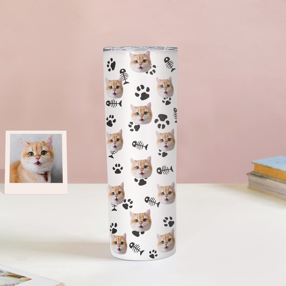 Personalisierter 0,6L Haustiergesicht Becher Individueller Hund Katze Foto Kaffeebecher Personalisierter 20oz Schlanker Edelstahlbecher