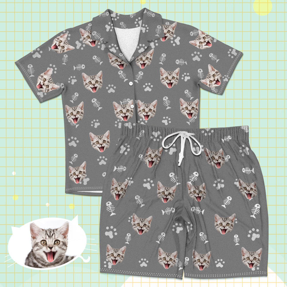 Personalisierte Katzen Gesicht Kurzarm Pyjamas Custom Katzen Foto Pyjamas Katzen Pyjamas