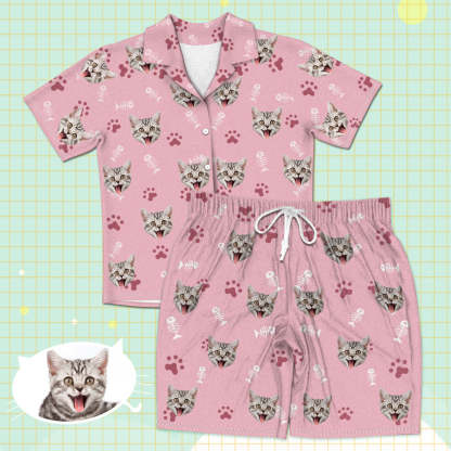 Personalisierte Katzen Gesicht Kurzarm Pyjamas Custom Katzen Foto Pyjamas Katzen Pyjamas