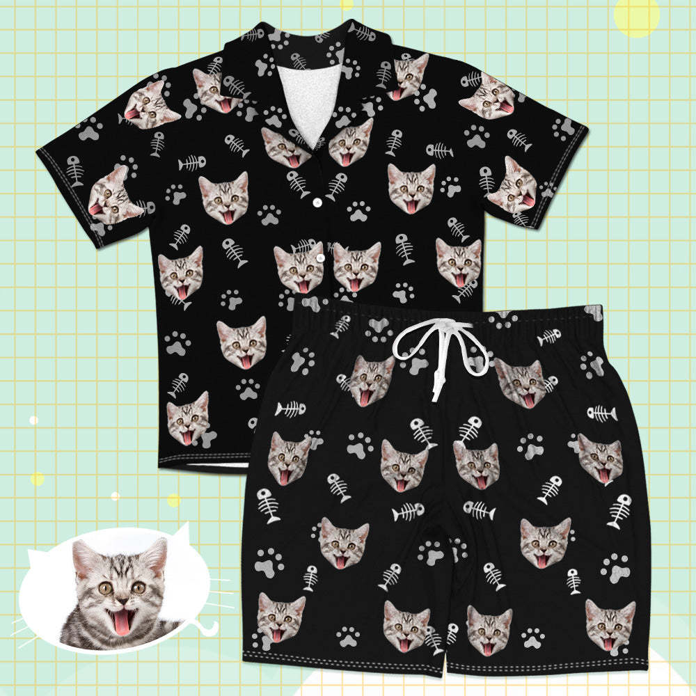 Personalisierte Katzen Gesicht Kurzarm Pyjamas Custom Katzen Foto Pyjamas Katzen Pyjamas