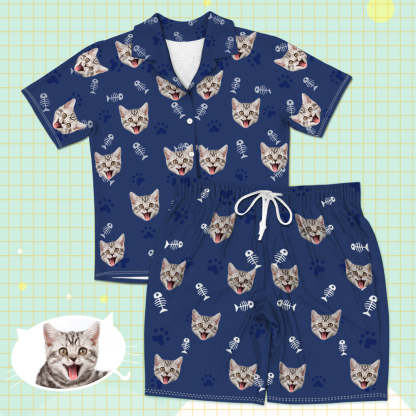 Personalisierte Katzen Gesicht Kurzarm Pyjamas Custom Katzen Foto Pyjamas Katzen Pyjamas