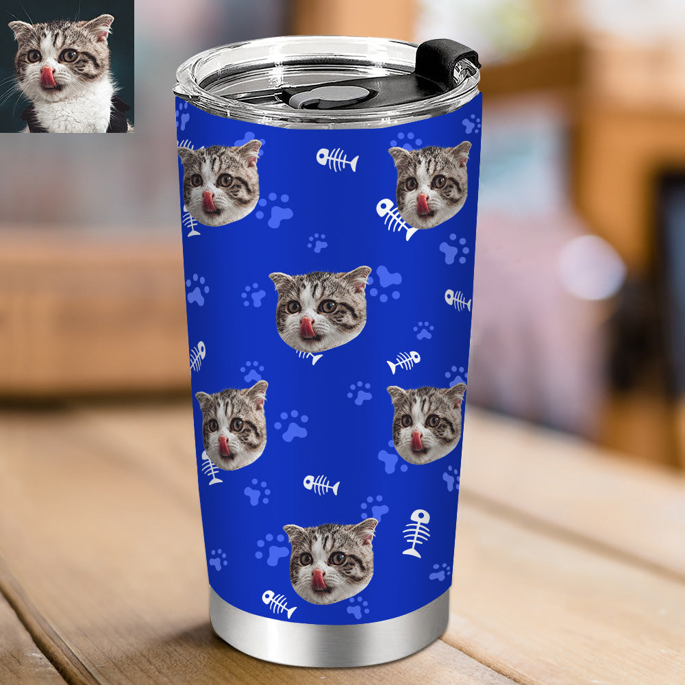 Personalisierter 0,6L Haustiergesicht Becher Individueller Hund Katze Foto Kaffeebecher Personalisierter 20oz Schlanker Edelstahlbecher