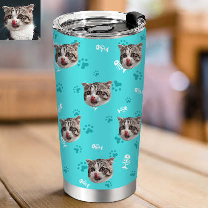 Personalisierter 0,6L Haustiergesicht Becher Individueller Hund Katze Foto Kaffeebecher Personalisierter 20oz Schlanker Edelstahlbecher