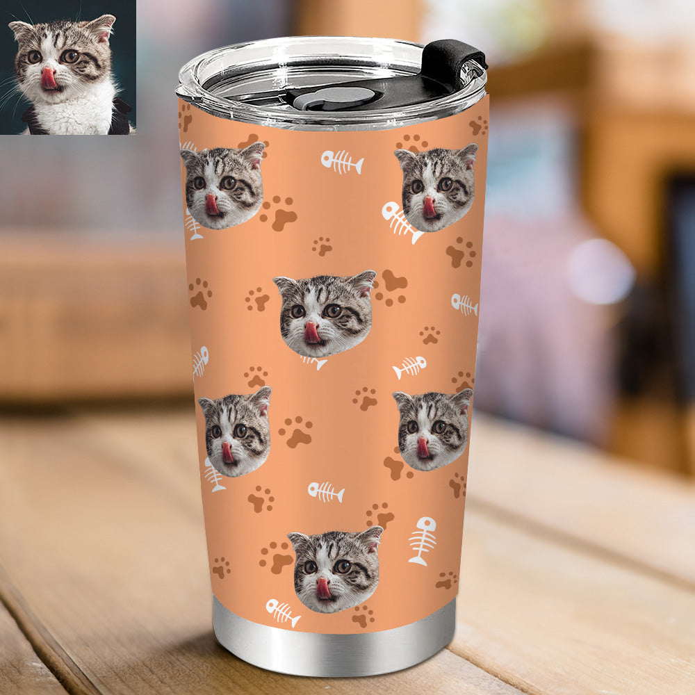 Personalisierter 0,6L Haustiergesicht Becher Individueller Hund Katze Foto Kaffeebecher Personalisierter 20oz Schlanker Edelstahlbecher